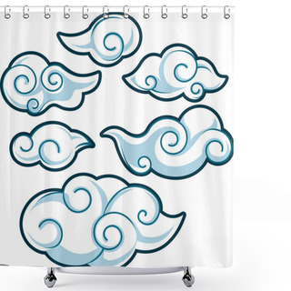 Personality  Japanese Or Chinese Style Cloud Design Set Shower Curtains