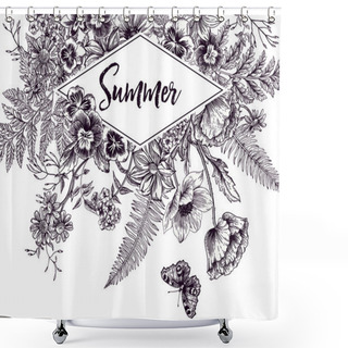 Personality  Vintage Frame With Garden Flowers Shower Curtains