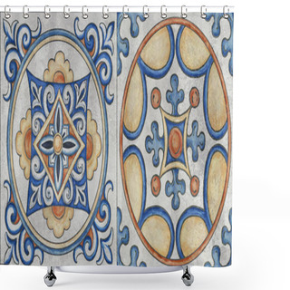 Personality  Azulejos Tile. Portuguese And Oriental Tile In Shades Of Blue Colors Pattern. Arabesque And Rococo Ornament.  Shower Curtains