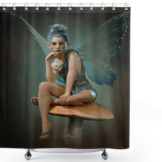 Personality  3d Computer Graphics Of A Fairy Sitting On A Mushroom Shower Curtains