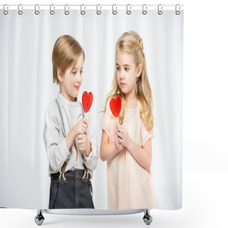 Personality  Kids With Heart Shaped Lollipops Shower Curtains