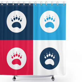 Personality  Bear Paw Circule Blue And Red Four Color Minimal Icon Set Shower Curtains