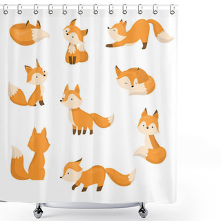 Personality  A Set Of Cute Cartoon Foxes In Different Actions. Vector Illustration In Flat Cartoon Style. Shower Curtains