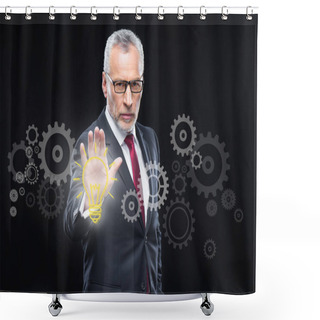 Personality  Businessman Working With Cloud Computing Diagram Shower Curtains