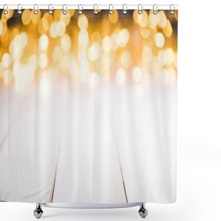Personality  Magical Blurred Lights On White Wooden Surface, Christmas Texture Shower Curtains