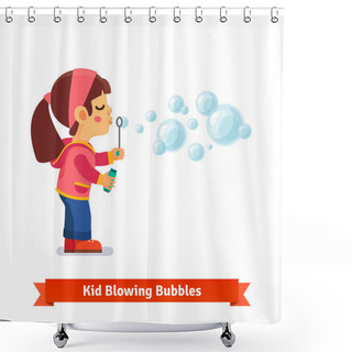 Personality  Cute Little Girl Blowing Soap Bubbles Through Wand Shower Curtains