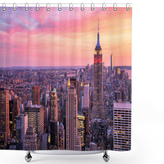 Personality  New York City Midtown With Empire State Building At Amazing Sunset Shower Curtains
