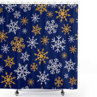 Personality  Elegant Silver And Gold Snowflakes Navy Blue Seamless Pattern. Snowflake Line Christmas Frost In Silver And Golden Colors On Dark Blue Background For Xmas Greeting Card Or New Year Banner  Shower Curtains