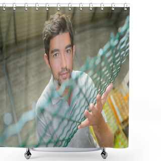 Personality  Man Holding Fencing Wire Shower Curtains