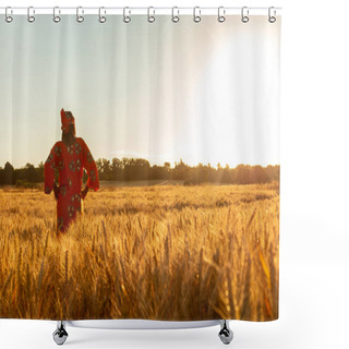 Personality  African Woman In Traditional Clothes Standing In A Field Of Crop Shower Curtains