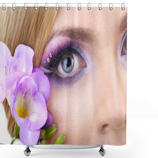Personality  Beautiful Female Eyes With Bright Blue Make-up And Flower Shower Curtains