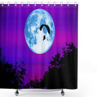 Personality  Paramotor And Super Moon In Light Night Shower Curtains