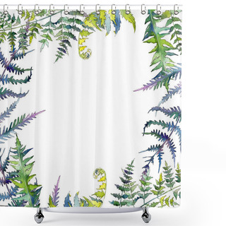 Personality  Fern Green Leaves. Watercolor Background Illustration Set. Frame Border Ornament Square. Shower Curtains