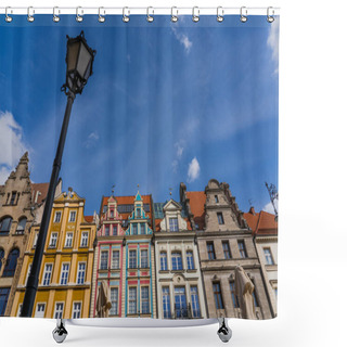 Personality  Low Angle View Of Lantern And Buildings On Market Square In Wroclaw Shower Curtains