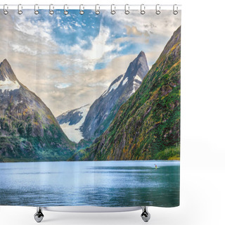 Personality  Kayaker On The Beautiful Portage Glacier Lake In Alaska During Autumn With Mountains And Glacier Shower Curtains