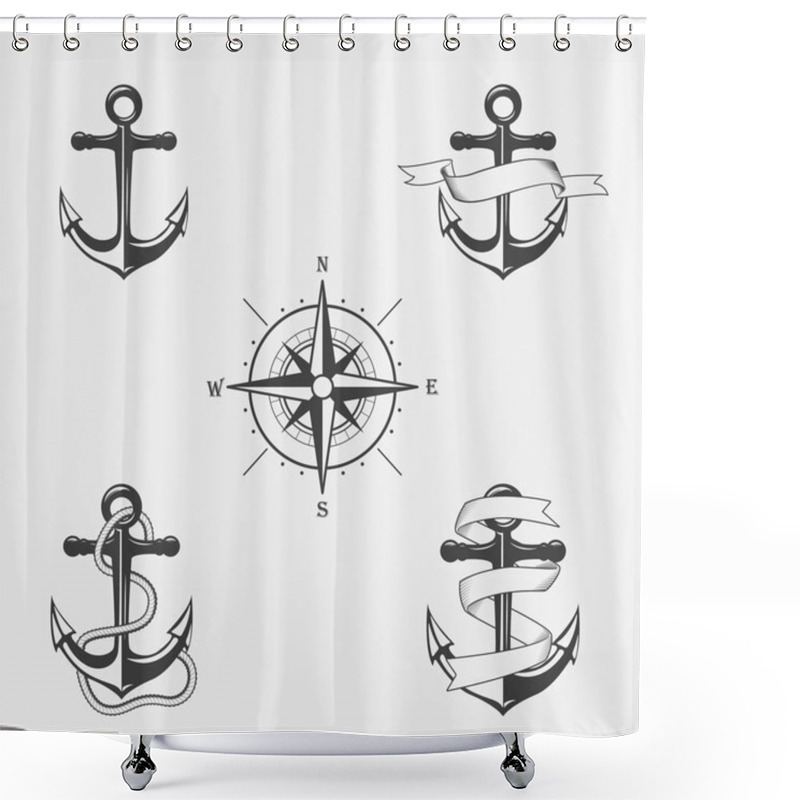 Personality  Set of vintage patterns on nautical theme. Icons and design elements. shower curtains