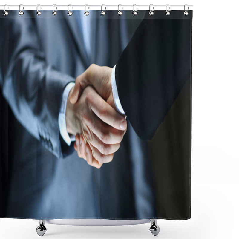Personality  Handshake - Hand holding on black background shower curtains
