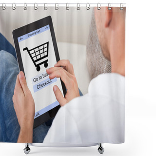 Personality  Conceptual Image Of A Man Making An Online Purchase Shower Curtains