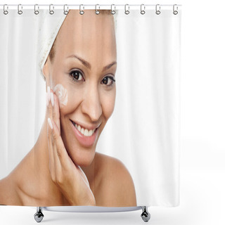 Personality  Pretty Woman Applying Face Cream Shower Curtains