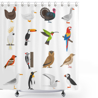 Personality  Bird Flat Color Icons Set Shower Curtains