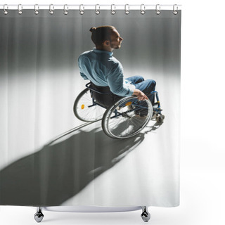 Personality  Young Man In Wheelchair Shower Curtains