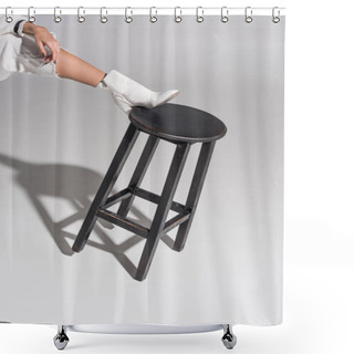 Personality  Cropped Image Of Girl In Stylish White Shoe Putting Leg On Black Chair On White Shower Curtains