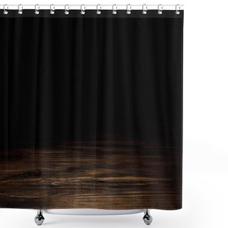 Personality  Dark Brown Striped Wooden Tabletop On Black Shower Curtains