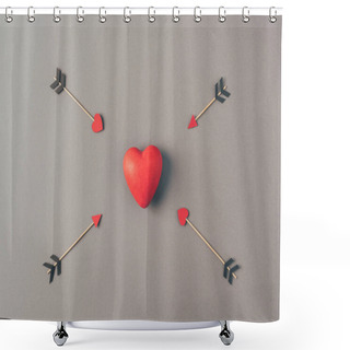 Personality  Top View Of Red Heart Between Four Arrows On Gray, Valentines Day Concept Shower Curtains