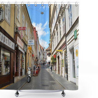 Personality   ZAGREB, CROATIA - JULY 15, 2017. Radiceva Street View In Old Town Of Zagreb, Croatia. Shower Curtains