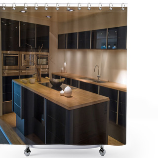 Personality  Modern Trendy Design Black Wooden Kitchen Shower Curtains