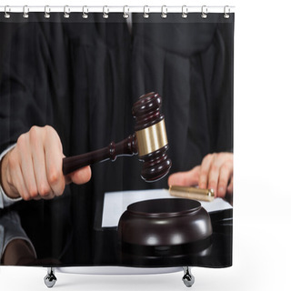 Personality  Judge With Mallet At Desk Shower Curtains