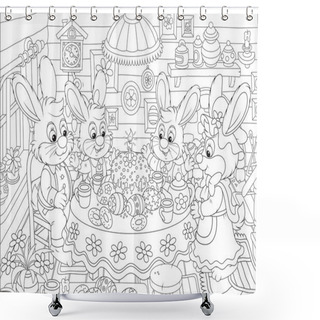 Personality  Easter Bunnies At The Festive Table Shower Curtains