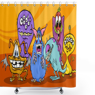 Personality  Cartoon Monsters Illustration Group Shower Curtains