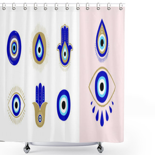 Personality  Evil Eye Or Turkish Eye Symbols And Icons Set. Modern Amulet Design And Home Decor Idea Shower Curtains