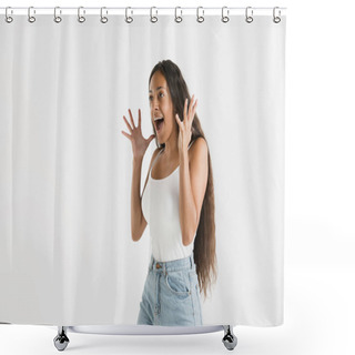 Personality  Portrait Of Beautiful Woman Isolated On White Studio Background Shower Curtains