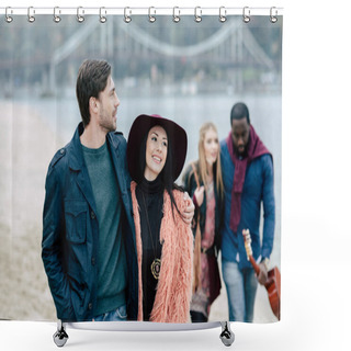 Personality  Young People Having Stroll On Beach Shower Curtains