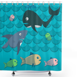 Personality  Illustration Of Different Fishes In The Sea Vector Shower Curtains