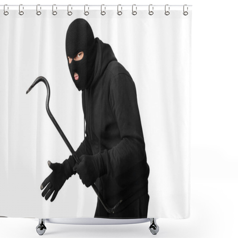 Personality  Thief Wearing Black Mask And Hoodie Looking Angrily At Camera Shower Curtains