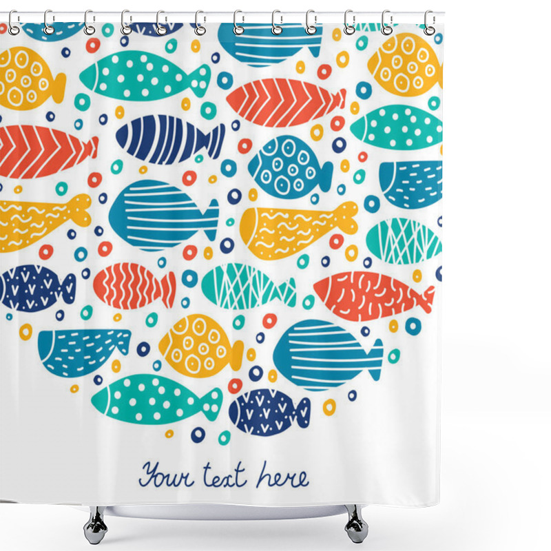 Personality  Cute Fish Card. Around Motif With Fish. Shower Curtains