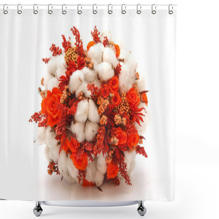 Personality  Preserved Flowers And Cotton Wedding Bouquet Shower Curtains