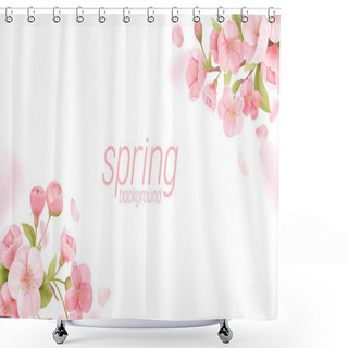 Personality  Sakura Flowers Realistic Floral Banner. Cherry Blossom Vector Greeting Card Design. Spring Flower Illustration Shower Curtains