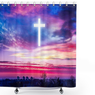 Personality  A Cross Over The City Into The Sky. Background Of Religions Shower Curtains