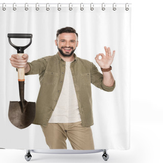 Personality  Smiling Man With Shovel Shower Curtains