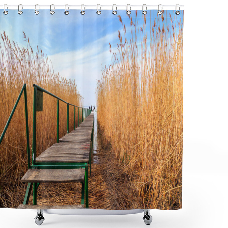 Personality  Wooden Pier In Tranquil Lake Balaton Shower Curtains