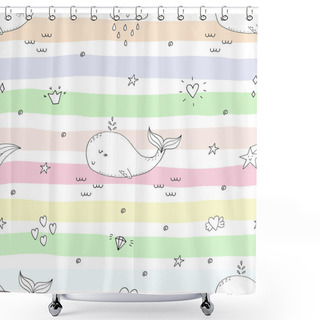 Personality  Cute Background With Cartoon Whales. Baby Shower Design. Shower Curtains