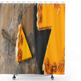 Personality  Cake Spatula With Delicious Thanksgiving Pie Decorated With Walnuts On Stone Surface, Banner Shower Curtains