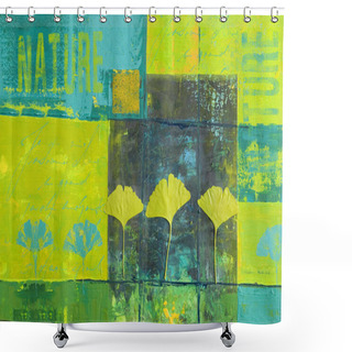 Personality  Green Gingko Leaf Collage With Text Shower Curtains