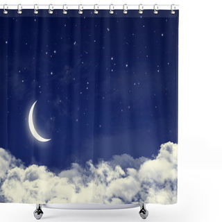 Personality  Moon And Stars In A Cloudy Night Blue Sky Shower Curtains
