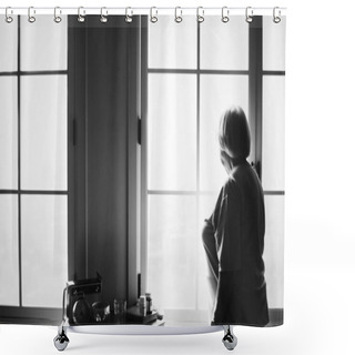 Personality  Senior Woman Standing Alone At Home Shower Curtains