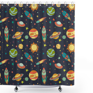 Personality  Seamless Pattern With Space Shower Curtains